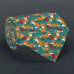 Festive Foxes Patterned Christmas Tie<br><div class="desc">Spread holiday cheer with this cute necktie that features illustrations of adorably festive foxes wearing Santa hats and Christmas wreaths and carrying ornaments and Christmas stockings. The illustrations are set against a dark teal background and accented with holly leaves and berries,  tree ornaments and white snowflakes dots.</div>