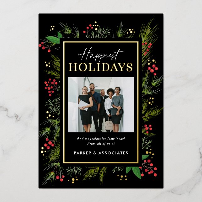 Festive Frame FOIL Business Holiday Photo Card (Front)
