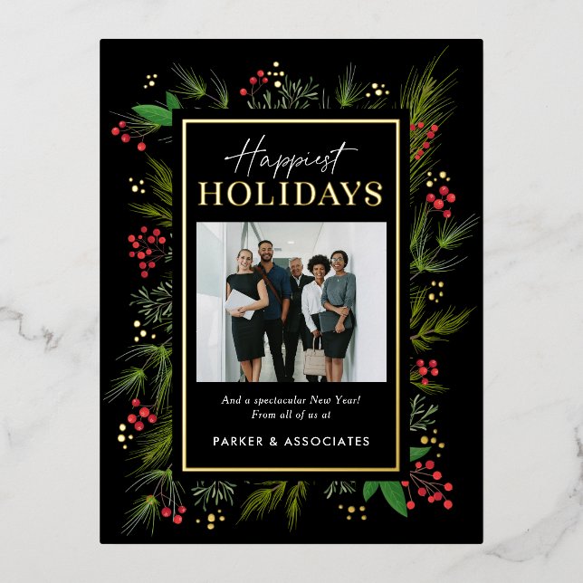 Festive Frame FOIL Business Photo Holiday Postcard (Front)