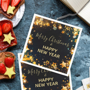 Festive Frame With Gold Stars Bokeh and Sparkles Napkin