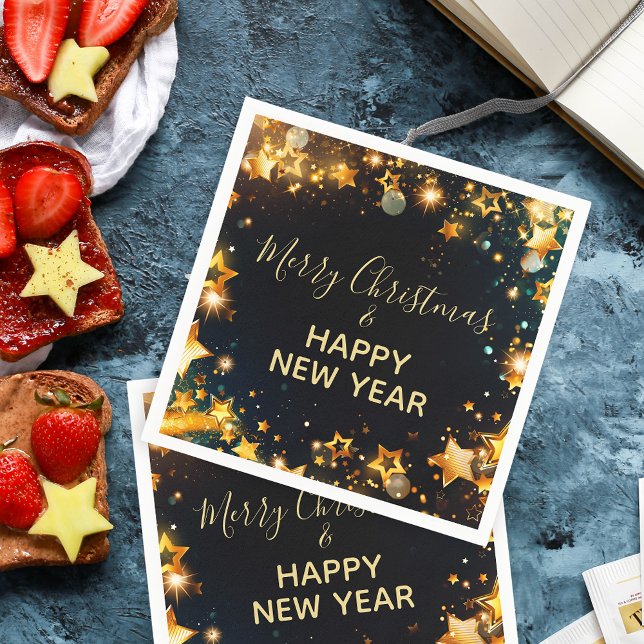 Festive Frame With Gold Stars Bokeh and Sparkles Napkin (Creator Uploaded)