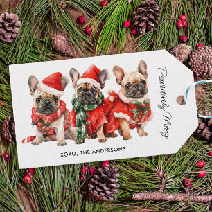 Festive French Bulldog Dogs Personalized Christmas Gift Tags
