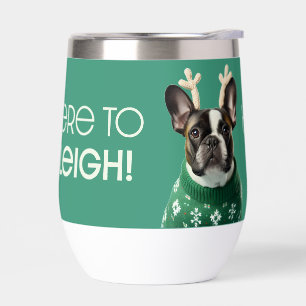 Festive French Bulldog Green Cooler Cup
