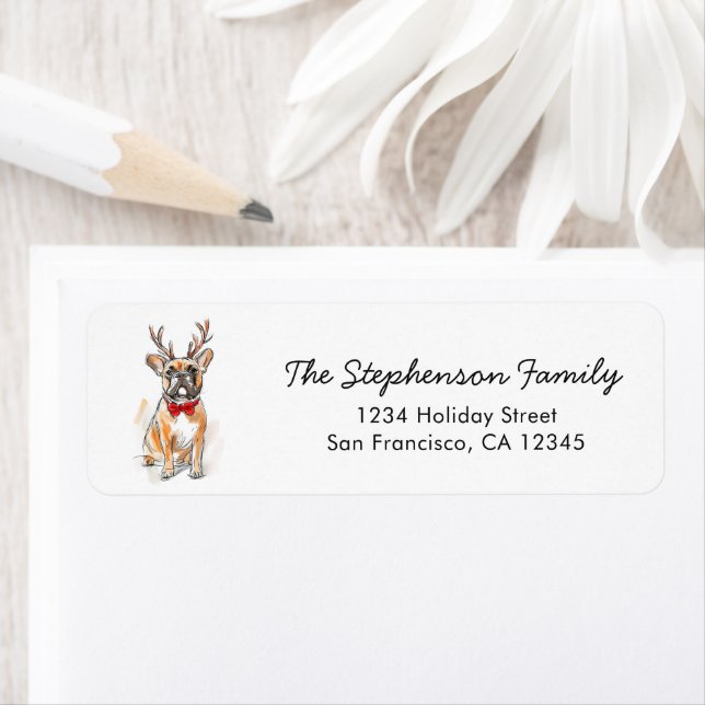 Festive French Bulldog Sketch Return Address (Insitu)