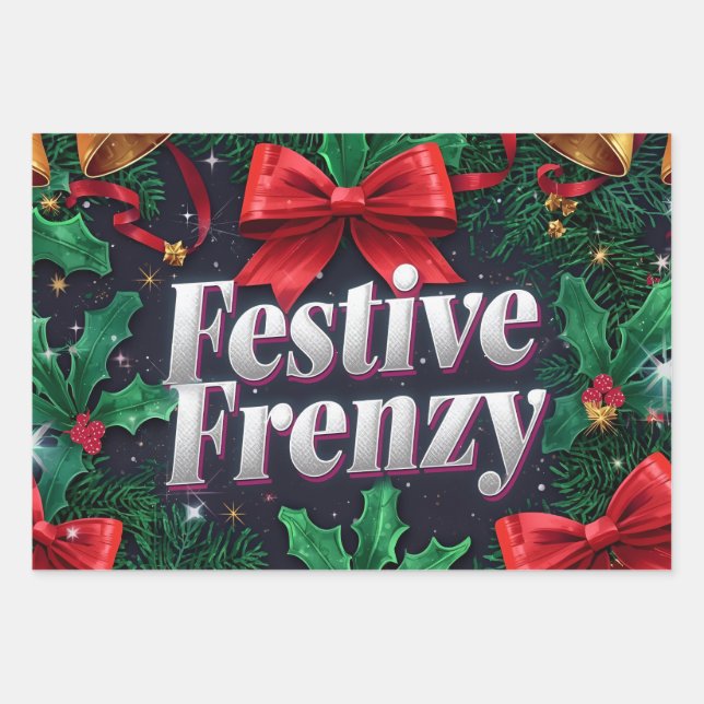 Festive Frenzy Maximalist Holiday Wrapping Paper Sheet (Front)