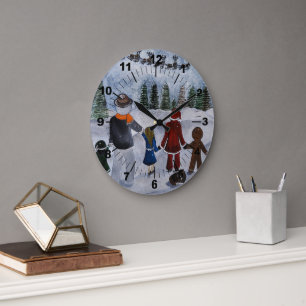 Festive Friends Painting by Alfred Fox Large Clock