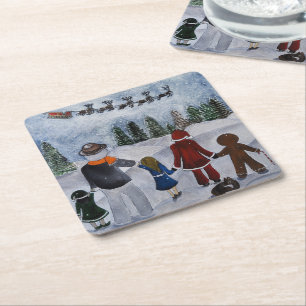 Festive Friends Painting by Alfred Fox Square Paper Coaster