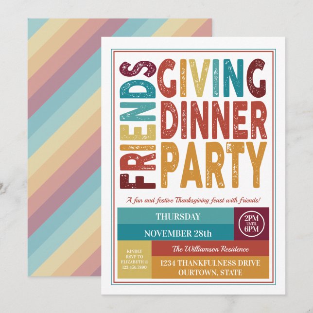Festive Friendsgiving Dinner Party Invitations (Front/Back)