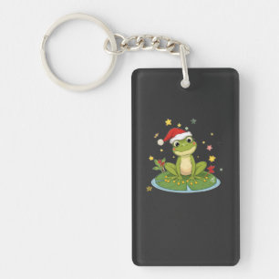 Festive Frog Joy - Cute Christmas Frog on Lily Pad Key Ring