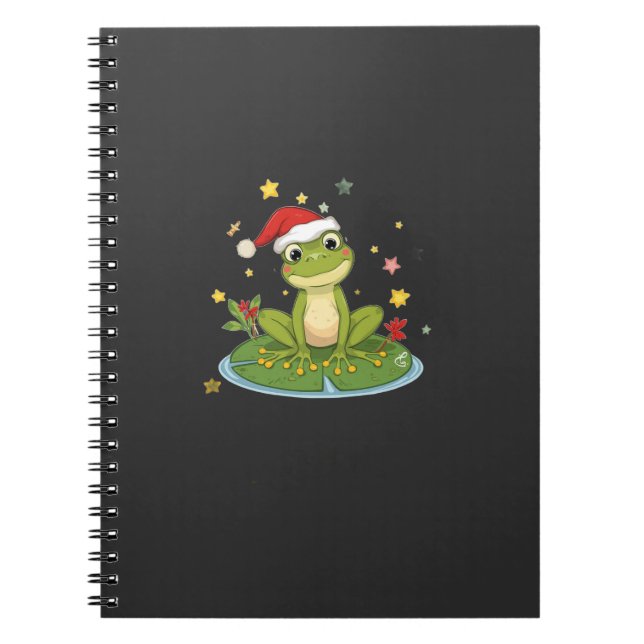 Festive Frog Joy - Cute Christmas Frog on Lily Pad Notebook (Front)