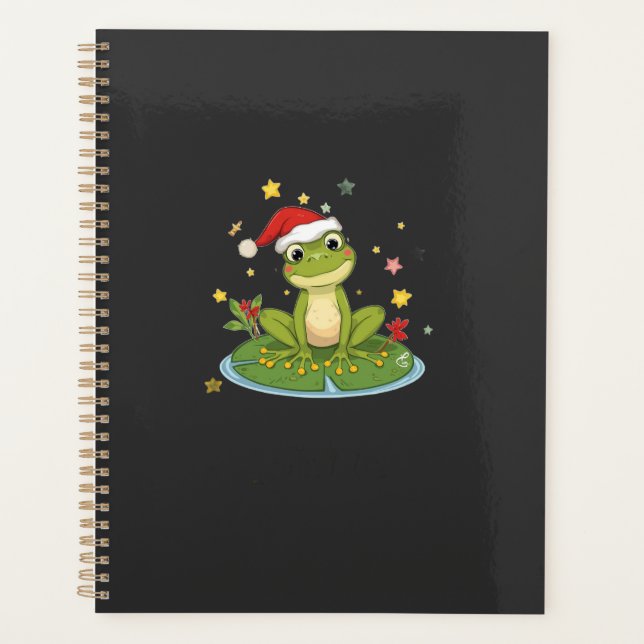 Festive Frog Joy - Cute Christmas Frog on Lily Pad Planner (Front)