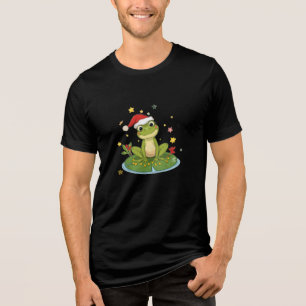 Festive Frog Joy - Cute Christmas Frog on Lily Pad Tri-Blend Shirt