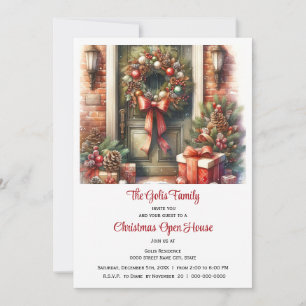 Festive Front Door Christmas Open House  Invitation