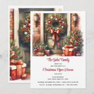 Festive Front Door Christmas Open House  Invitation