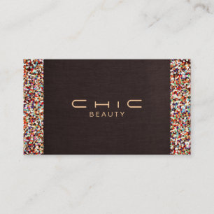 Festive Fun Brown Linen Colourful Glitter Look Business Card
