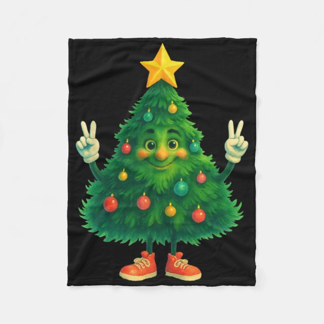 Festive Fun Cheerful Christmas Tree  Fleece Blanket (Front)