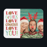 Festive Fun Cute Family Christmas Photo Magnet<br><div class="desc">This is a fun holiday photomagnet with gingerbread cookies,  and the hand lettered phrase,  Love Christmas,  Love cookies,  Love you! Designed for you by Blackberry Boulevard.</div>