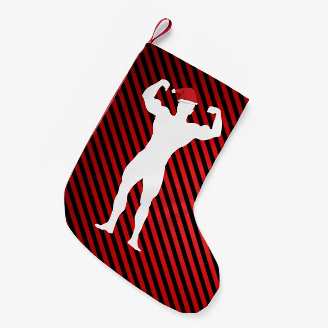 Festive Fun Gym Muscleman In Santa Hat Small Christmas Stocking (Front (Hanging))