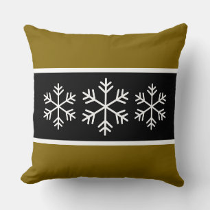 Festive Fun Nordic Brown Black Stripes Snowflakes Cushion
