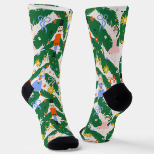 Festive Fun Nutcracker Ballet Christmas Light Pink Socks