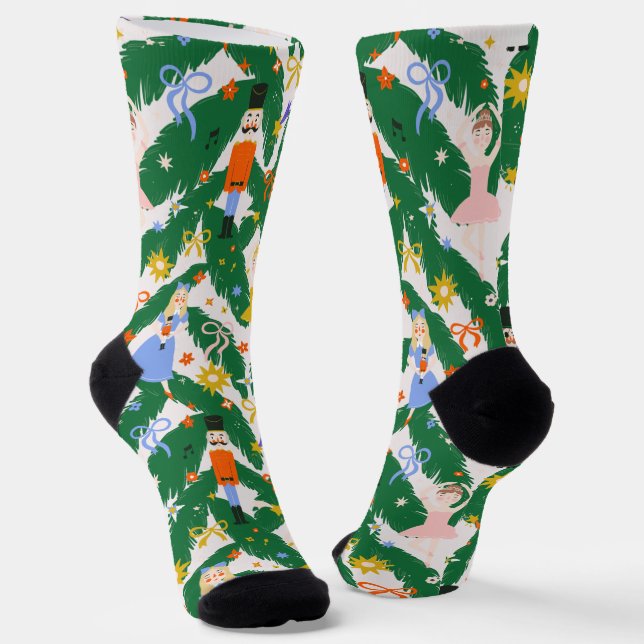 Festive Fun Nutcracker Ballet Christmas Light Pink Socks (Angled)