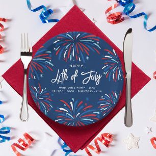 Festive Fun Patriotic Fireworks 4th of July Party Paper Plate
