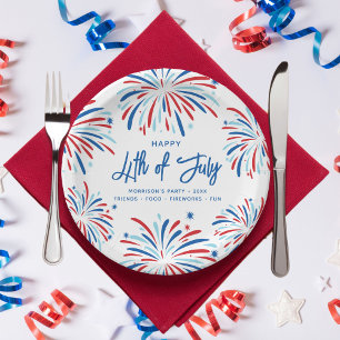 Festive Fun Patriotic Fireworks 4th of July Party Paper Plate