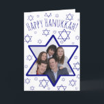 Festive Fun Star of David Photo Frame Hanukkah Holiday Card<br><div class="desc">This fun card is a wonderful way to wish your friends and family a Happy Hanukkah. Features a festive design with a Star of David that is actually a photo frame where you can upload a picture. The background features a scattering of small stars of David which resemble snowflakes. Cute...</div>