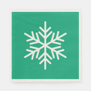 Festive Fun White Alpine Snowflake On Green Blue Napkin