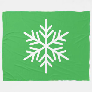 Festive Fun White Alpine Snowflake On Kelly Green Fleece Blanket