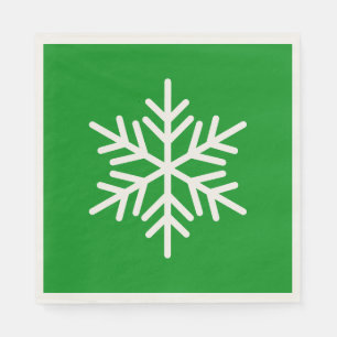 Festive Fun White Alpine Snowflake On Kelly Green Napkin