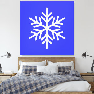 Festive Fun White Alpine Snowflake On Royal Blue Canvas Print