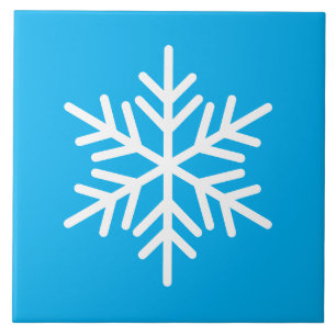 Festive Fun White Nordic Snowflake On Azure Blue Tile