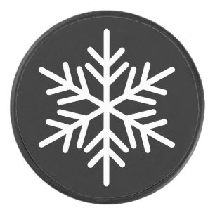Festive Fun White Nordic Snowflake On Bold Black Hockey Puck