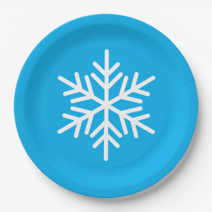 Festive Fun White Nordic Snowflake On Light Teal Paper Plate