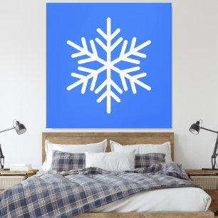 Festive Fun White Snowflake On Bright Alpine Blue Canvas Print