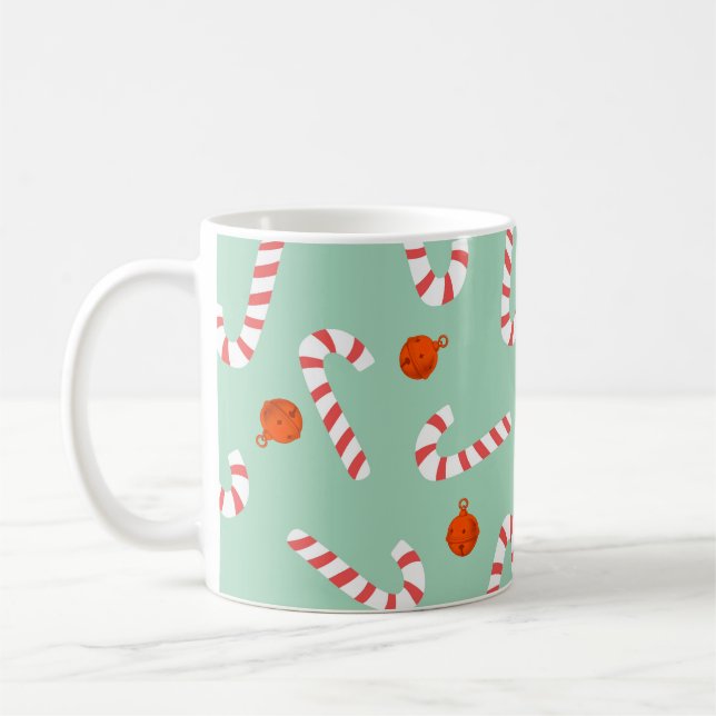 Festive Fun with Candy Canes and Jingle Bells  Coffee Mug (Left)