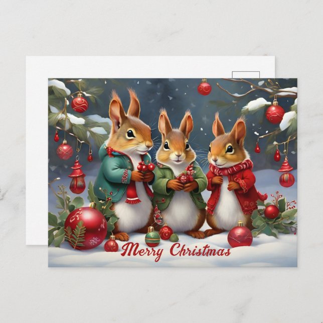 Festive Fun with Cute Christmas Squirrels  Postcard (Front/Back)