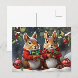 Festive Fun with Cute Christmas Squirrels Postcard