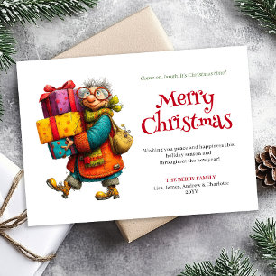 Festive Fun Woman Custom Printable Xmas Greeting Holiday Card