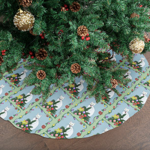 Festive Funny Christmas Tree Funny White Cat Green Brushed Polyester Tree Skirt