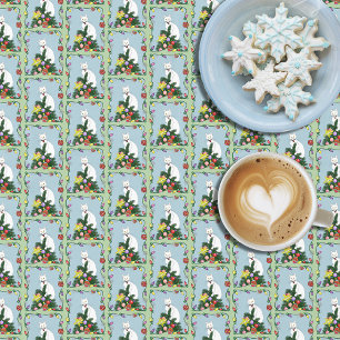 Festive Funny Christmas Tree Funny White Cat Green Tablecloth