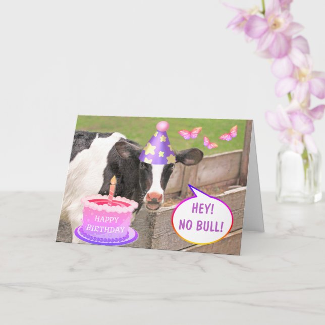 Festive Funny Cow Birthday Card (Orchid)