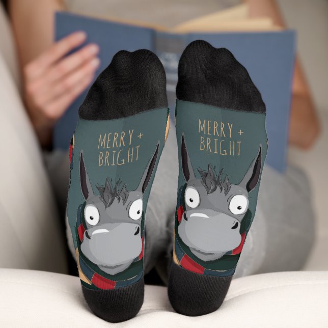 Festive Funny Cute Donkey Turquoise Grey  Socks (Bottom)