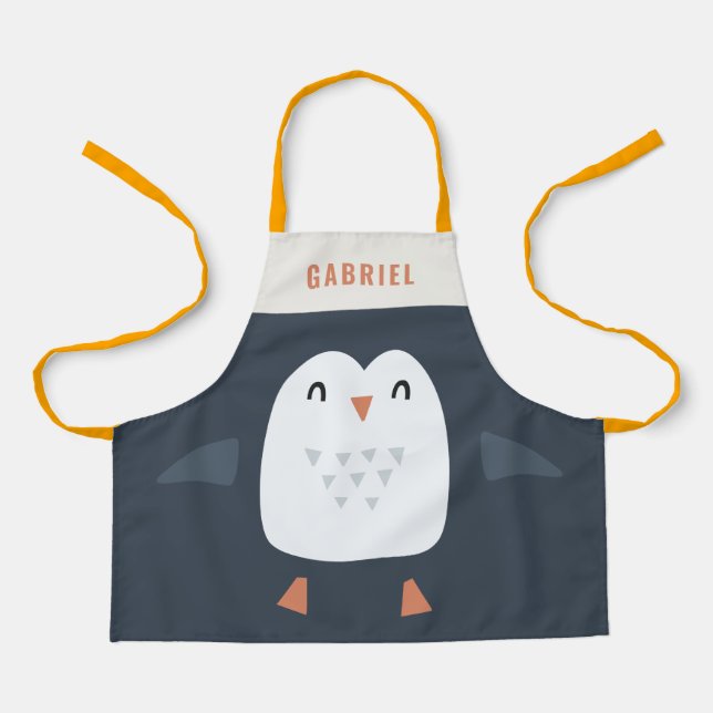 festive funny cute penguin personalised children's apron (Front)