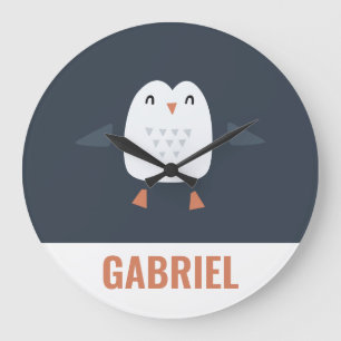 festive funny cute penguin personalised childrens large clock