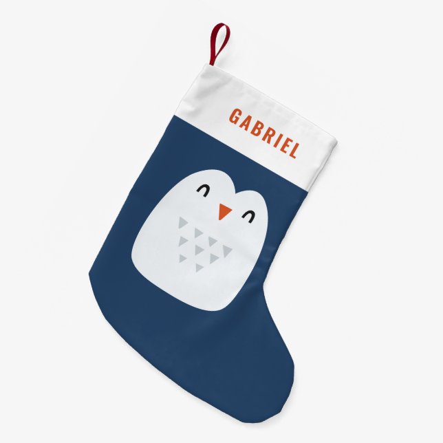 festive funny cute penguin personalised children's small christmas stocking (Front (Hanging))