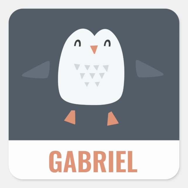 festive funny cute penguin personalised childrens square sticker (Front)