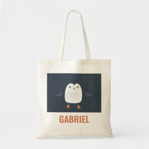 festive funny cute penguin personalised childrens tote bag
