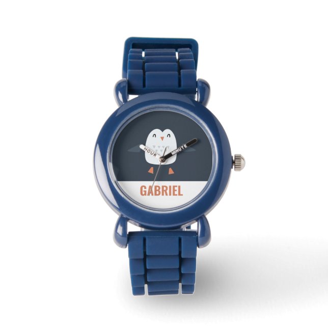 festive funny cute penguin personalised childrens watch (Front)
